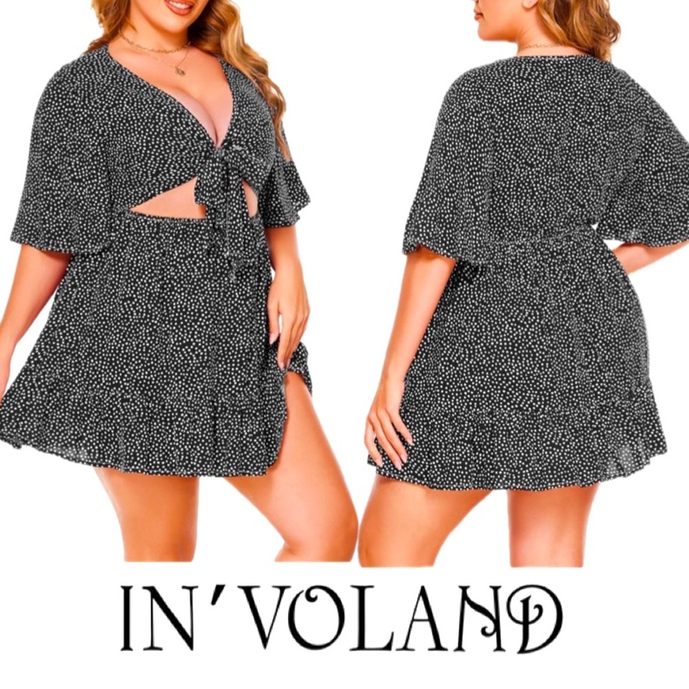 IN’VOLAND Plus Size V-Neck Short Sleeve Tie Front Mini Dress 100% Rayon Sz 22W